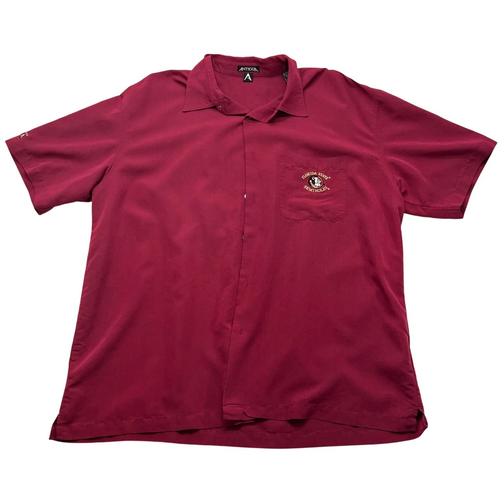 Antigua Mens XL Florida State Seminoles FSU Button‎ Up Shirt Garnet Short Sleeve